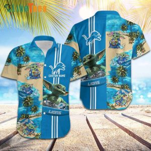 Custom Name Detroit Lions Hawaiian Shirt, Baby Yoda Beach Summer Vacation, Hawaiian Style Shirts