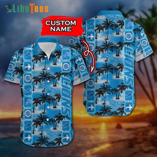 Custom Name Detroit Lions Hawaiian Shirt, Palm Tree Beach Summer, Cheap Hawaiian Shirts