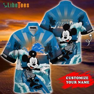 Customized Detroit Lions Hawaiian Shirt, Mickey Surfing On The Sea, Cool Hawaiian Shirts