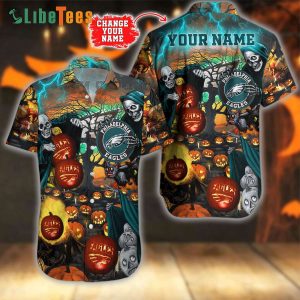 Customized Philadelphia Eagles Hawaiian Shirt, Horror Forest, Cheap Hawaiian Shirts