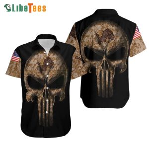 Detroit Lions Hawaiian Shirt, Camouflage Skull, Unique Hawaiian Shirts
