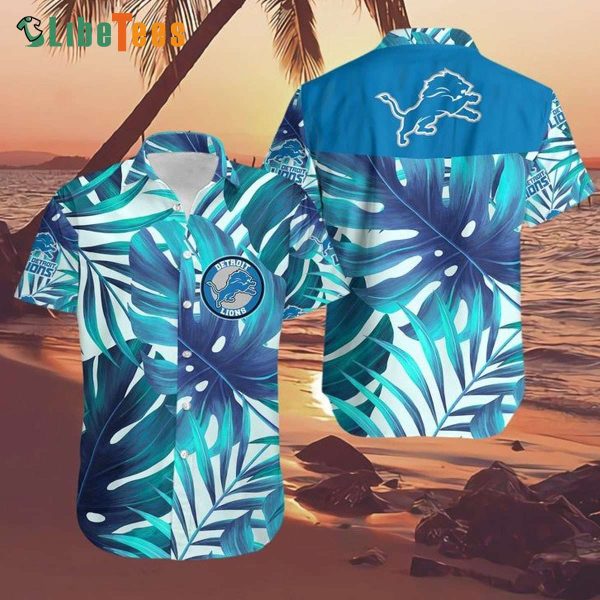 Detroit Lions Hawaiian Shirt, Coconut And Monstera Leaves, Cool Hawaiian Shirts