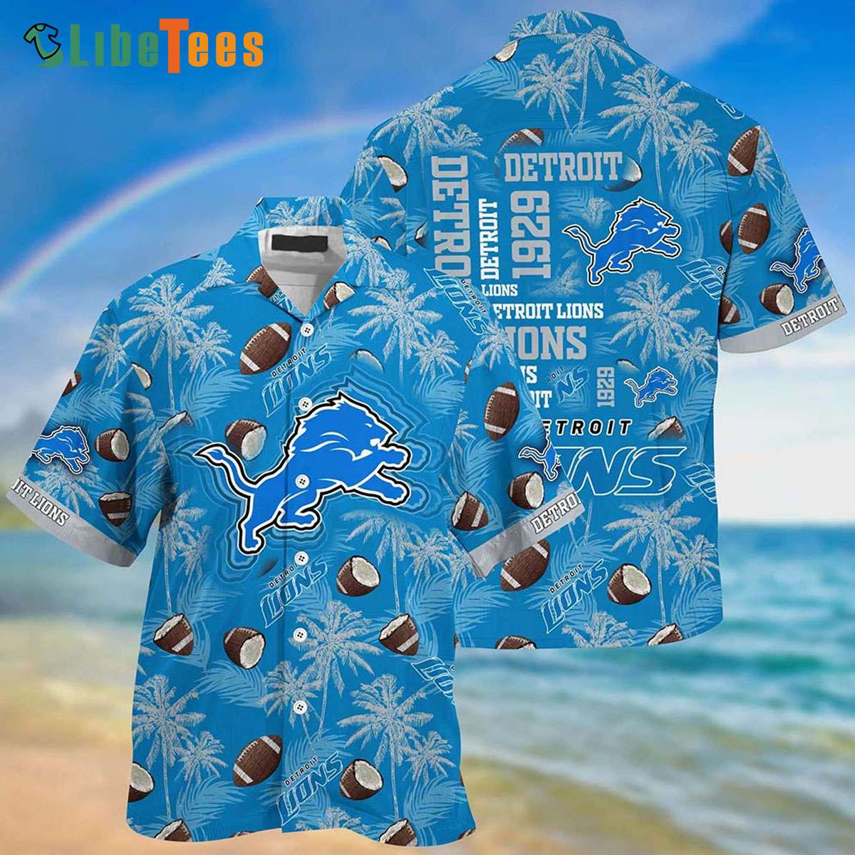 Detroit Lions Hawaiian Shirt, Coconut Pattern, Hawaiian Print Shirts