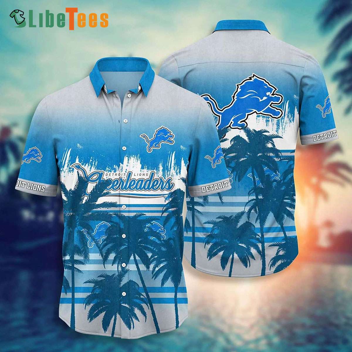 Detroit Lions Hawaiian Shirt, Coconut Tree Pattern, Hawaiian Print Shirts