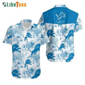Detroit Lions Hawaiian Shirt, Flowers And Palm Leaves, Hawaiian Shirt Outfit