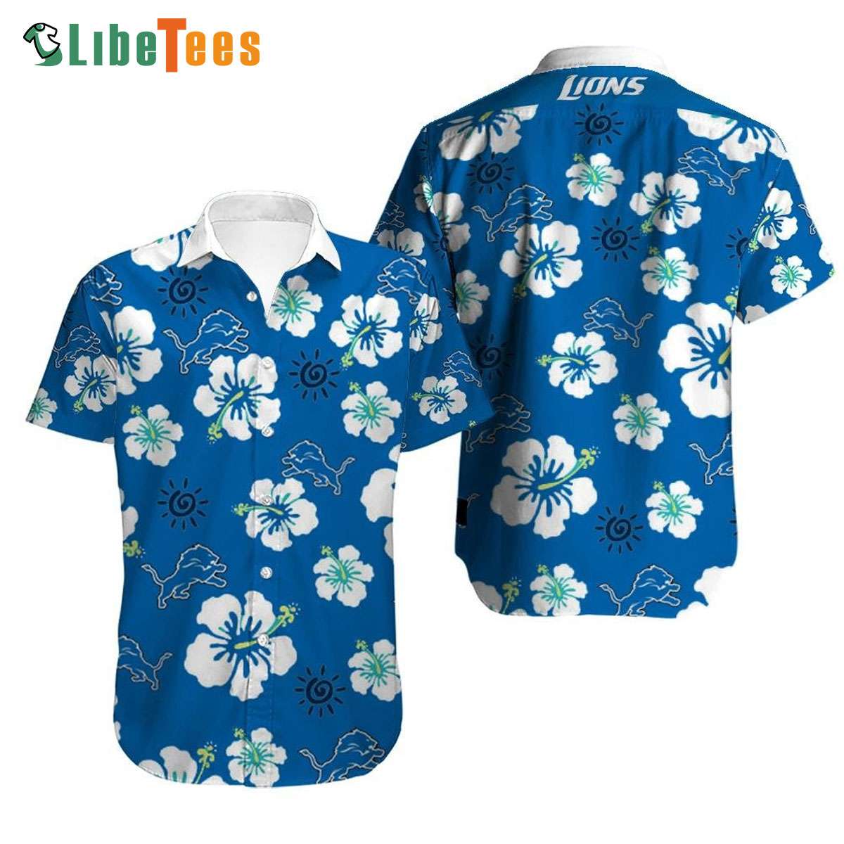 Detroit Lions Hawaiian Shirt, Hibiscus And Sun Graphic, Best Hawaiian Shirts