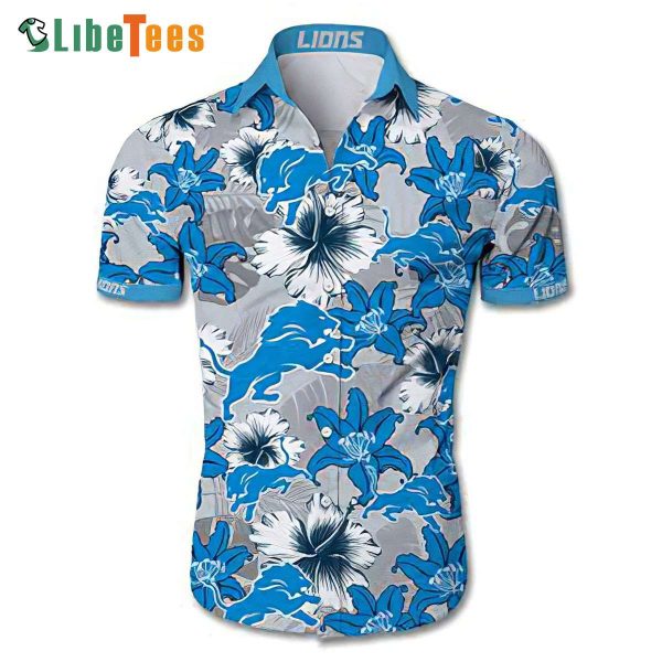 Detroit Lions Hawaiian Shirt, Hibiscus Flowers And Logo, Cheap Hawaiian Shirts