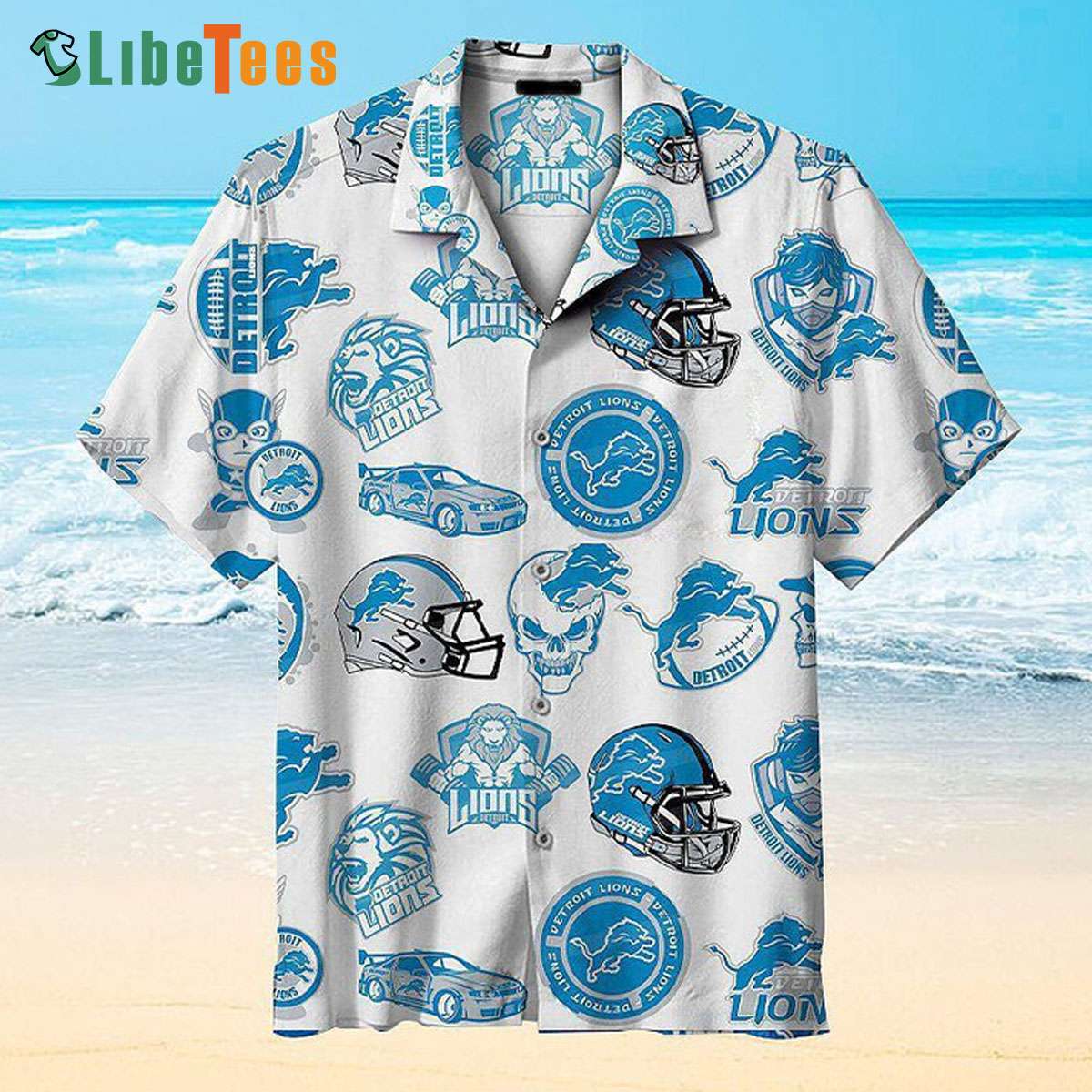 Detroit Lions Hawaiian Shirt, Many Textures, Tropical Print Shirts