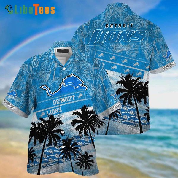 Detroit Lions Hawaiian Shirt, Palm Tree And Leaves, Hawaiian Shirt Outfit