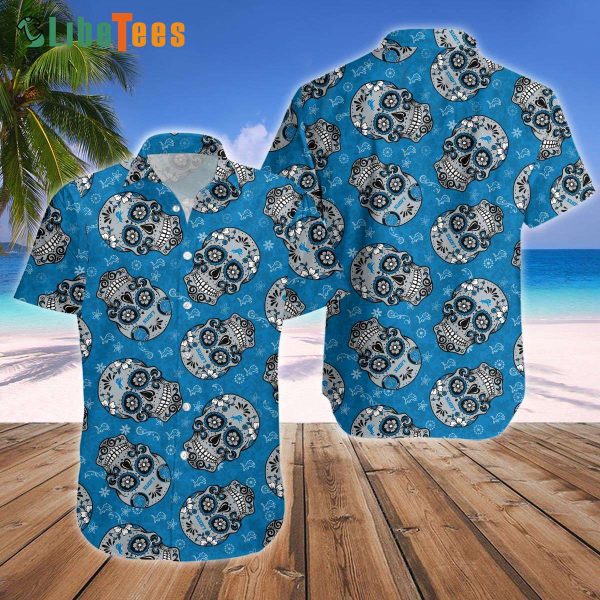 Detroit Lions Hawaiian Shirt, Skull Pattern, Tropical Print Shirts
