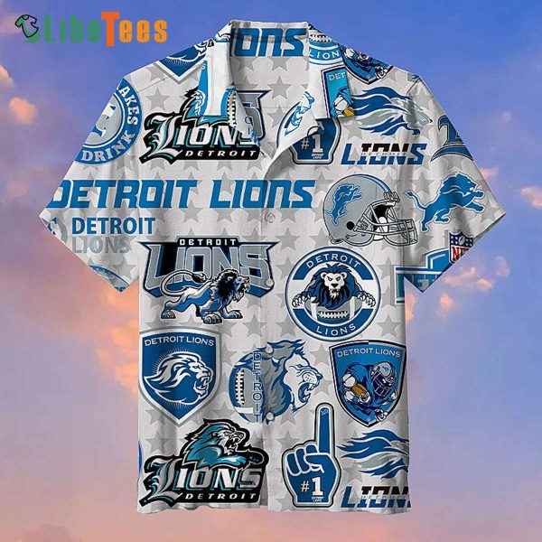 Detroit Lions Hawaiian Shirt, Star Pattern And Symbol Graphic, Hawaiian Shirt Outfit