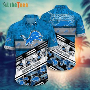 Detroit Lions Hawaiian Shirt, Tropical And Camo Pattern, Cheap Hawaiian Shirts