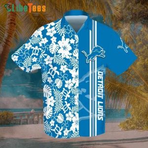 Detroit Lions Hawaiian Shirt, Turtle And Tropical Pattern, Unique Hawaiian Shirts