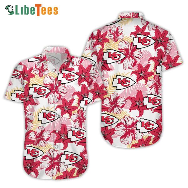 Kansas City Chiefs Hawaiian Shirt, Hibiscus Flower And Leaves, Tropical Print Shirts