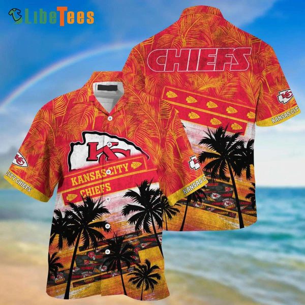 Kansas City Chiefs Hawaiian Shirt, Palm Leaves And Tree, Unique Hawaiian Shirts