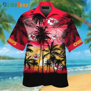 Kansas City Chiefs Hawaiian Shirt, Palm Tree Red Black, Tropical Print Shirts