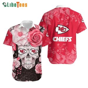 Kansas City Chiefs Hawaiian Shirt, Skull And Flowers Graphic, Hawaiian Shirt Outfit