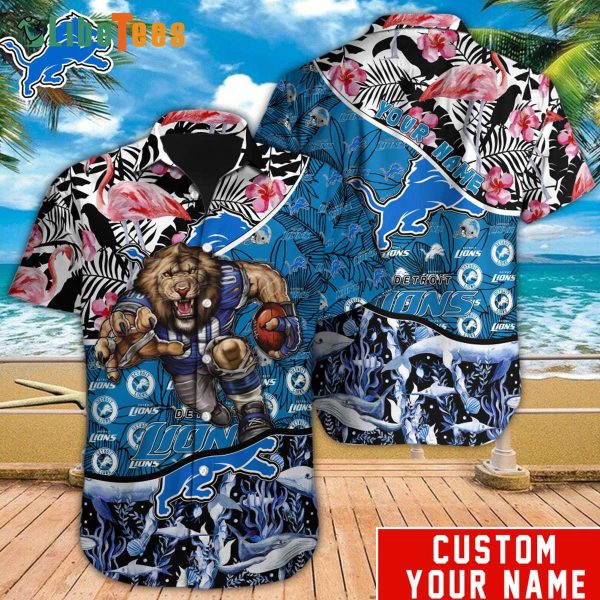 Personalized Detroit Lions Hawaiian Shirt, Amazing Flamingo Tropical Pattern, Nice Hawaiian Shirts