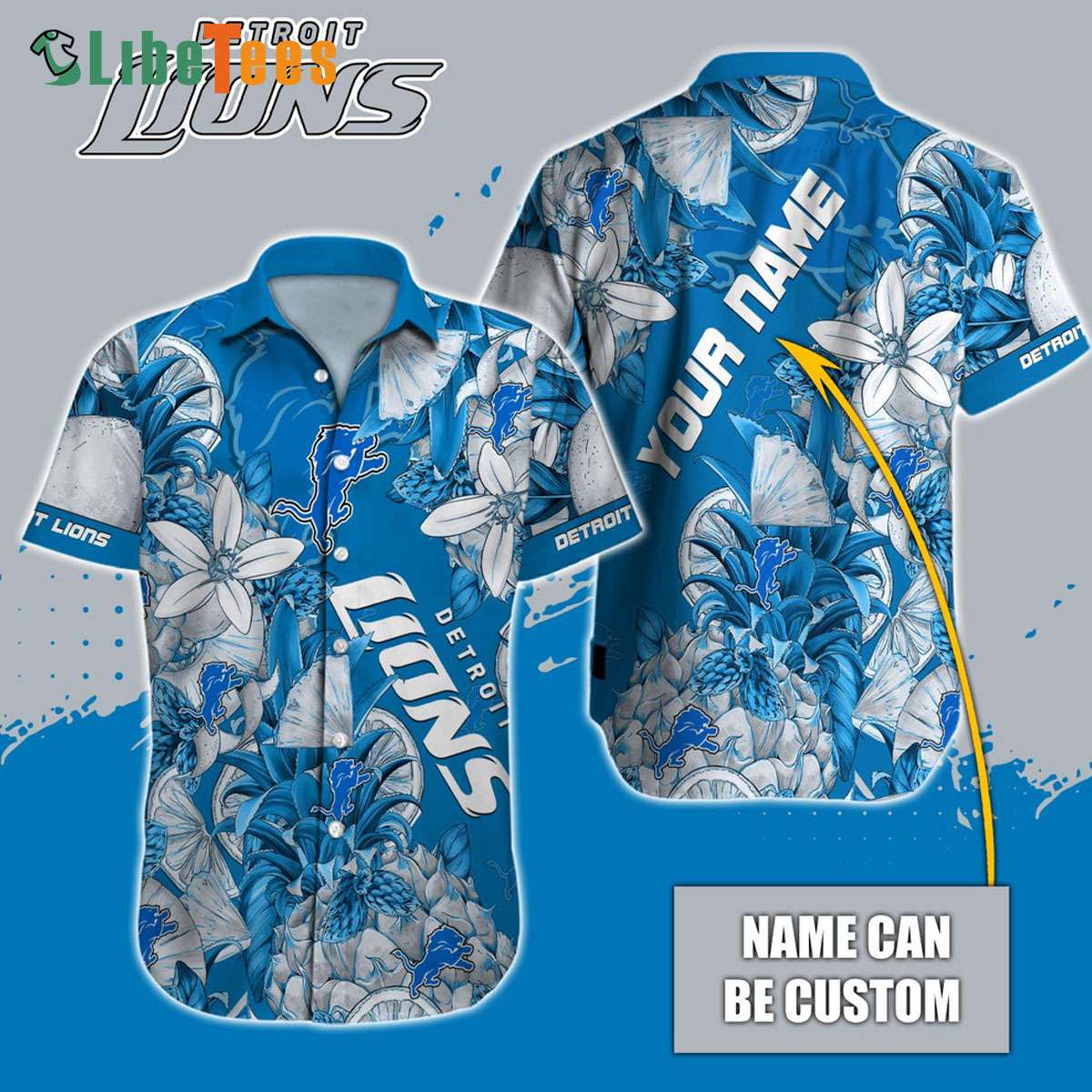 Personalized Detroit Lions Hawaiian Shirt, Blue Pineapple And Tropical Pattern, Cute Hawaiian Shirts
