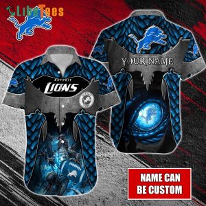 Personalized Detroit Lions Hawaiian Shirt, Dragon Graphic, Tropical Hawaiian Shirt