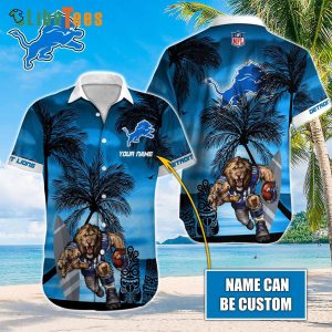 Personalized Detroit Lions Hawaiian Shirt, Mascot And Coconut Tree Beach Summer Island, Nice Hawaiian Shirts