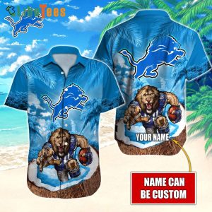 Personalized Detroit Lions Hawaiian Shirt, Mascot And Coonut, Nice Hawaiian Shirts