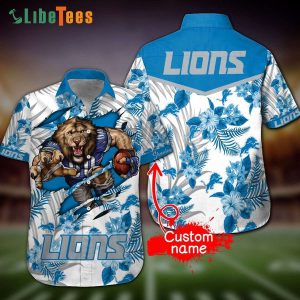 Personalized Detroit Lions Hawaiian Shirt, Mascot And Tropical Pattern, Best Hawaiian Shirts