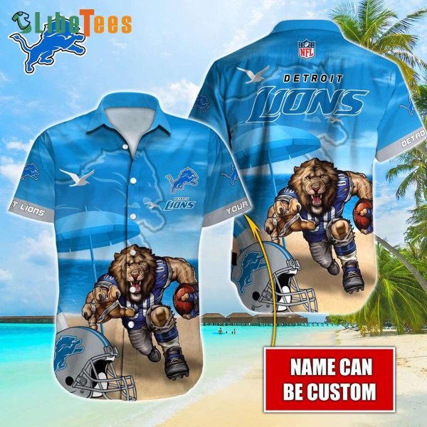 Personalized Detroit Lions Hawaiian Shirt, Mascot Beach Summer Vacation, Tropical Hawaiian Shirt