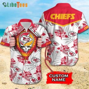 Personalized Kansas City Chiefs Hawaiian Shirt, Grateful Dead Tropical Pattern, Hawaiian Print Shirts
