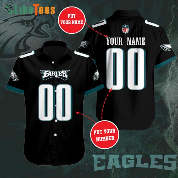 Personalized Philadelphia Eagles Hawaiian Shirt, Black Simple, Unique Hawaiian Shirts