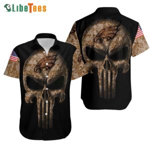 Philadelphia Eagles Hawaiian Shirt, Camouflage Skull And American Flag, Hawaiian Style Shirts