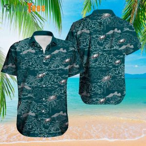 Philadelphia Eagles Hawaiian Shirt, Coconut Tree And Waves Graphic, Hawaiian Beach Shirts