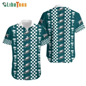 Philadelphia Eagles Hawaiian Shirt, Coconut Trees And Caro Pattern, Cool Hawaiian Shirts