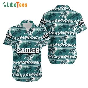 Philadelphia Eagles Hawaiian Shirt, Coconut Trees And Wave Pattern, Hawaiian Print Shirts