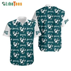 Philadelphia Eagles Hawaiian Shirt, Face Mickey And Hibiscus Flower, Hawaiian Print Shirts