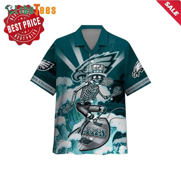 Philadelphia Eagles Hawaiian Shirt, Grateful Surfing Skeleton, Hawaiian Beach Shirts