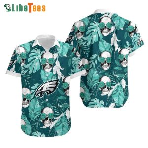 Philadelphia Eagles Hawaiian Shirt, Leaves And Skulls, Hawaiian Print Shirts