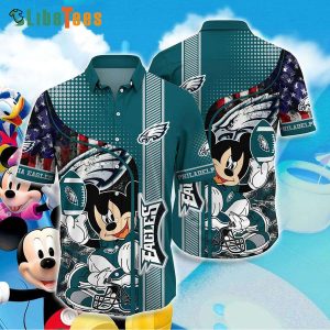 Philadelphia Eagles Hawaiian Shirt, Mickey And American Flag Graphic, Nice Hawaiian hirts