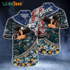 Philadelphia Eagles Hawaiian Shirt, Mickey Pineapple And American Flag, Cheap Hawaiian Shirts