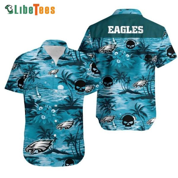 Philadelphia Eagles Hawaiian Shirt, Night Skull Island Tropical , Cheap Hawaiian Shirts