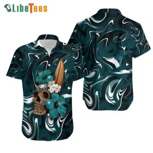 Philadelphia Eagles Hawaiian Shirt, Skull And Hibiscus Flower, Cool Hawaiian Shirts