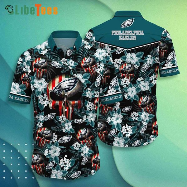 Philadelphia Eagles Hawaiian Shirt, Skull Punisher Print, Hawaiian Beach Shirts