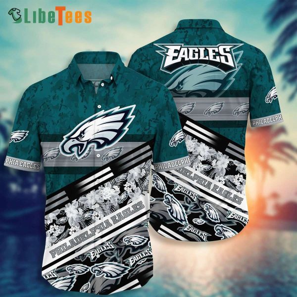 Philadelphia Eagles Hawaiian Shirt, Tropical And Camo Pattern, Cool Hawaiian Shirts