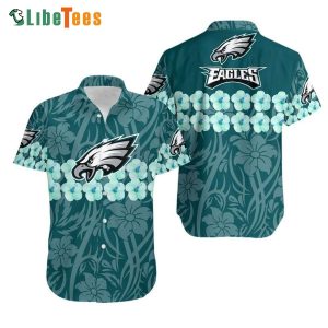 Philadelphia Eagles Hawaiian Shirt, Tropical Flower And Logo, Hawaiian Print Shirts