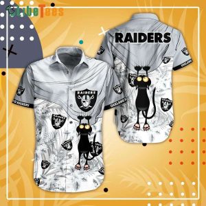Raiders Hawaiian Shirt, Black Cat Graphic, Classy Hawaiian Shirts