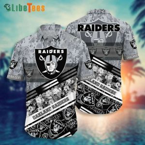 Raiders Hawaiian Shirt, Camo And Tropical Pattern, Summer Hawaiian Shirts