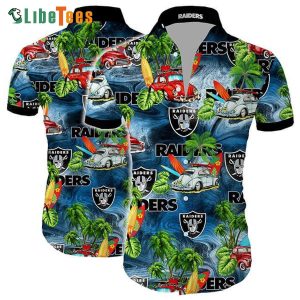 Raiders Hawaiian Shirt, Car And Tree Pattern Tropical Summer, Cute Hawaiian Shirts