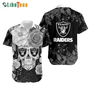 Raiders Hawaiian Shirt, Flowers And Skull Graphic, Cute Hawaiian Shirts