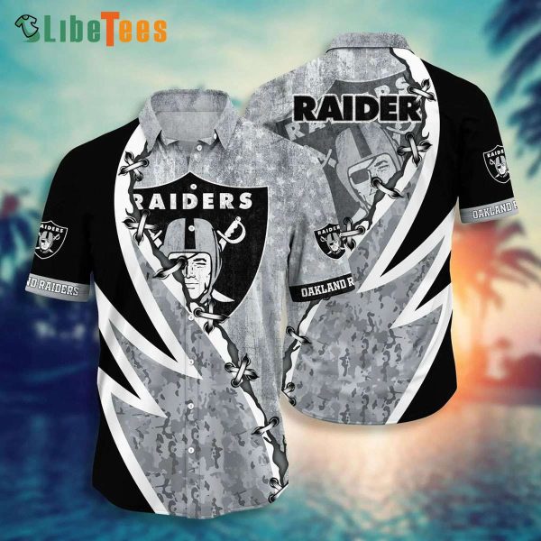 Raiders Hawaiian Shirt, Graphic American Flag Print, Hawaiian Beach Shirts