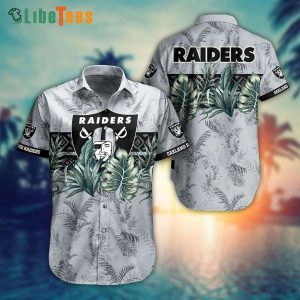 Raiders Hawaiian Shirt, Leaves Pattern And Logo, Nice Hawaiian Shirts